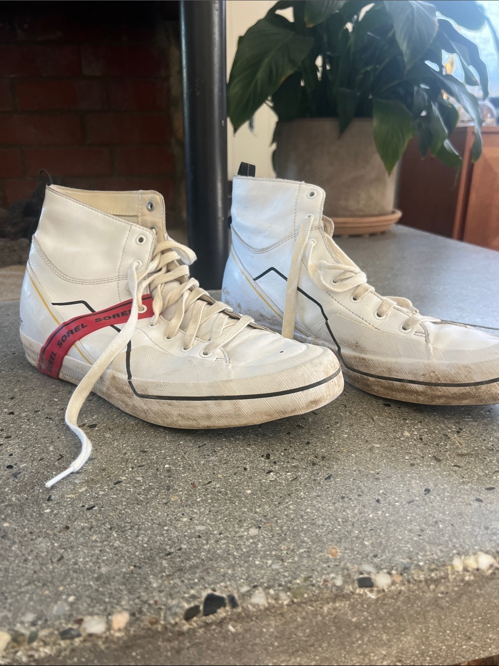 Sorel White High-Top Sneakers with Red Accent